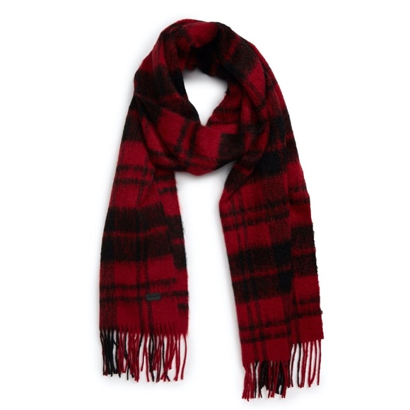 SAINT LAURENT Tartan Wool & Mohair Blend Stole Scarf in Red MSRP $695 - Picture 1 of 5
